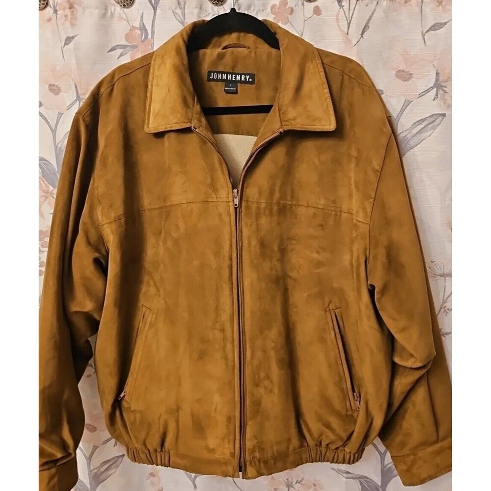 NEW Men's JOHN HENRY Brown Faux Suede Bomber Coat Jacket Sz Large